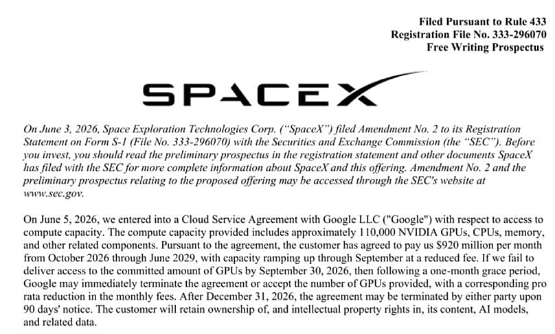 Google �������� ��������������� SpaceX/AI �� 920 ��������� �������� � ����� � ���������� IPO